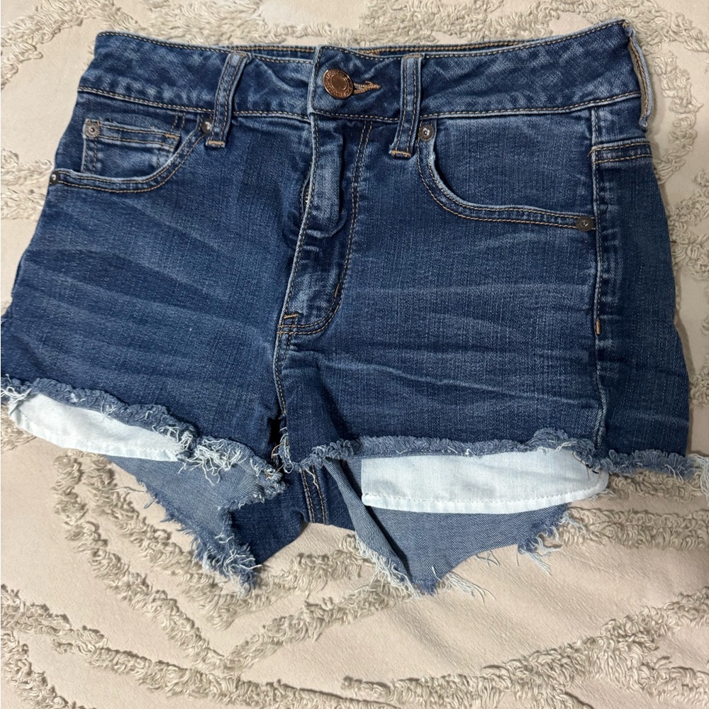 American Eagle Outfitters Blue Jean Shorts Distressed Cut-Off Style